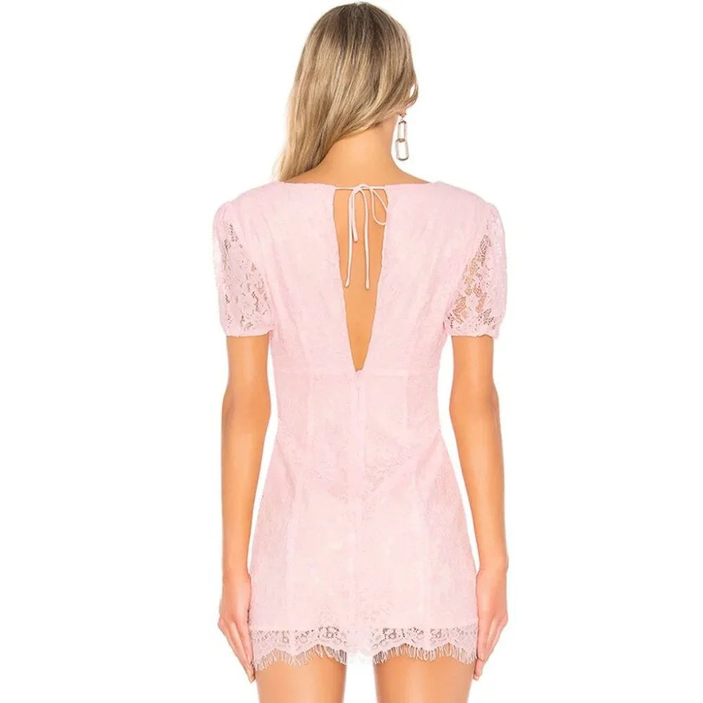 Majorelle Nora Mini Dress Light Pink Deep V Short Sleeve Lace - Picture 3 of 12
